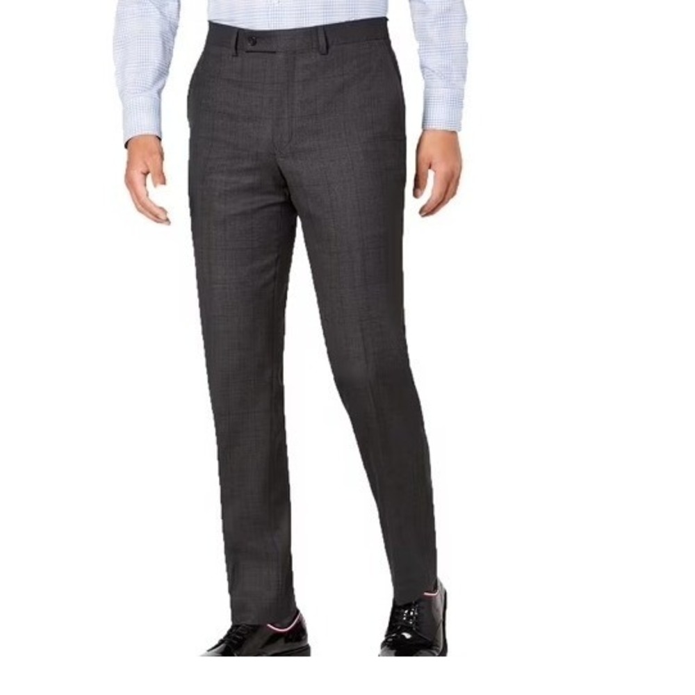 NWT DKNY Men's 33x33 Duran Plaid Dress Pants Charcoal Gray Poly Blend